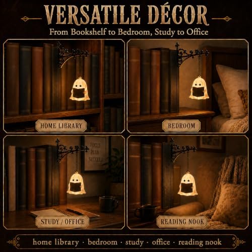 Library Lantern Mini Bookshelf Lamp, Ghost Nook Light Vintage Bookshelf Light for Book Nook Home Library Study Reading Corner (Yellow) - Image 6