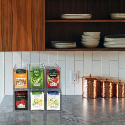 AZEZO 6-Pack Tea Bag Drawers Organizer - 6 Clear Plastic Drawer Tea Bag Holder; Stackable & Portable; Wider Size; Well-Organized Storage for Tea Bags Storage Chests；High Volume - Image 5