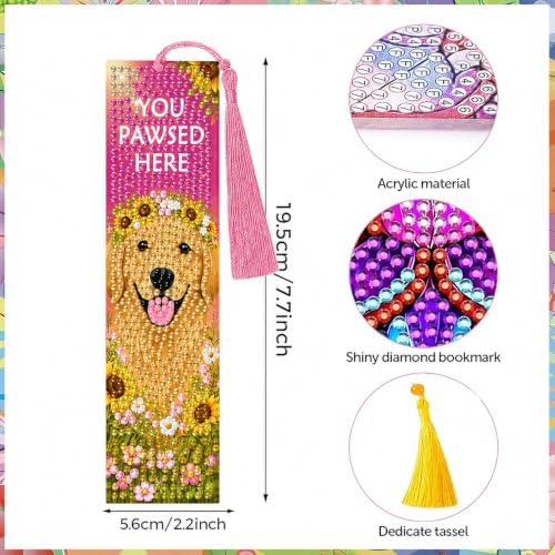 Puraikcmi 6 PCS 5D DIY Diamond Art Bookmarks Kit Diamond Paintings Bookmarks Kits with Tassels Acrylic, Rhinestone Crafts Gift Set for Book Lovers Beginners & Adults (Dogs) - Image 4