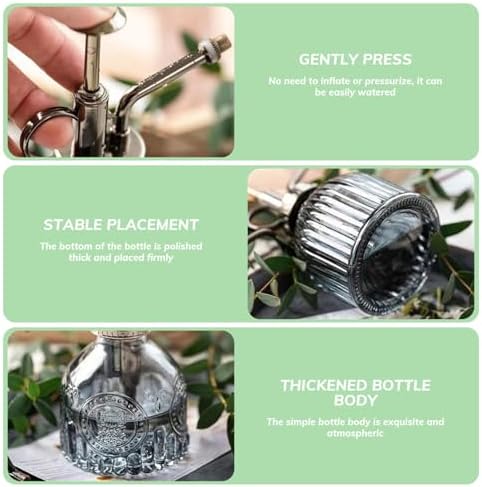 6.30x3.15 Inch Glass Plant Mister Spray Bottle, Portable Handheld Fine Mist Vintage Embossment with Handle for Indoor Garden - Image 2