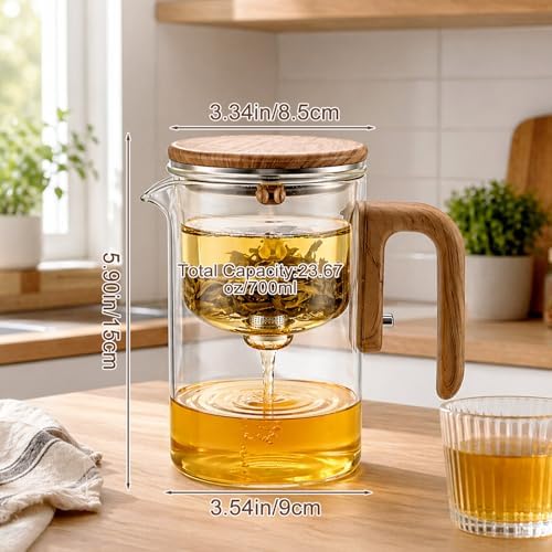 Magic Glass Teapot with Infuser, 24oz (700ml) Heat-Resist Boro Glass Brewer, Instant Water Separation & Clean-Press Leaf Removal, Perfect for Blooming & Loose Leaf Tea, Elegant Gift Box - Image 3