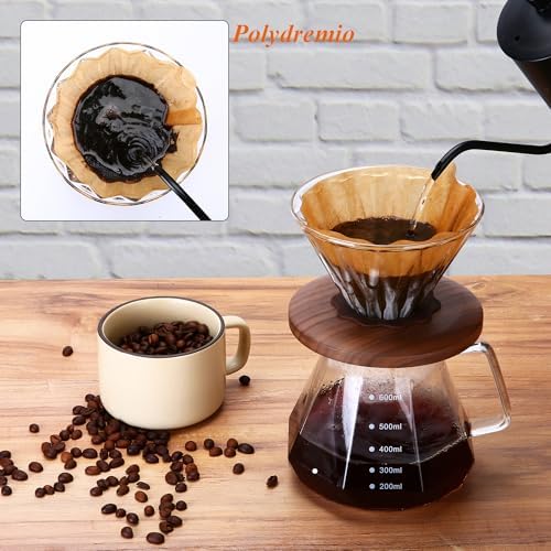 Glass Coffee Dripper with 100 pcs of Size 02 Paper Filter, Borosilicate Glass & Walnut Collar, Pour Over Coffee Maker, 1-3 Cups, Clear - Image 7