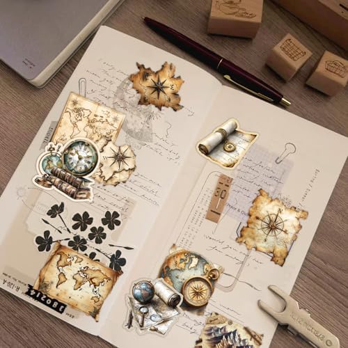 PRSTINCOL 100Pcs Vintage Sticker Pack,Cute Map Design Scrapbook Supplies, Vintage Aesthetic Junk Journal Accessories, Waterproof Vinyl Stickers for Water Bottles, Planners, Journals - Image 3