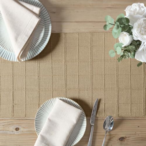 ZeeMart Linen Checked Farmhouse Table Runner, 13x90 Inches Camel - Image 5