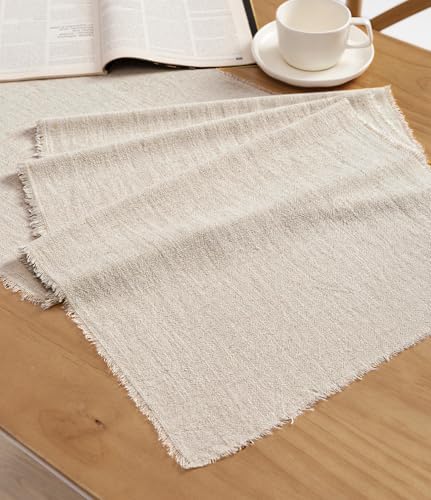 Vitalizart Beige Table Runner 14" x 120" Long Slub Texture Cotton Linen by Vitalizart
