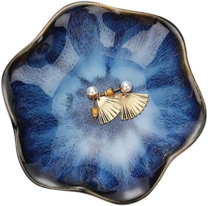 Binoster Gifts for Women Ceramic Jewelry Dish,Leaf Jewelry Tray Key Tray,Small Ring Dish Holder Decorative Jewelry Plate Trinket Dish Catchall Tray Nightstand Decor for Entryway Blue Table Room Decor by WELOCMETOBINOSTER