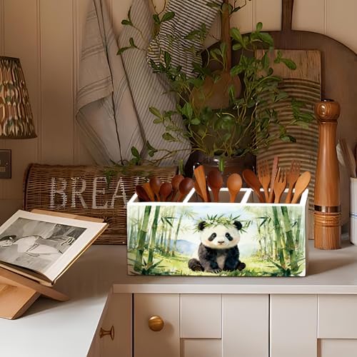 Panda Pen Pencil Holder for Desk Accessories, Cute Panda Gifts for Women & Kids, Wild Animal Wooden Box Sign Decorations for Kids Room Home Office Desk Tabletop - Image 6