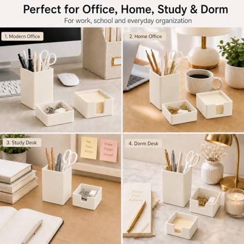 minimaliving Aesthetic Silicone Desk Organizer Set of 3,Modern Office Desk Accessories with Pen Holder,Paperclip Tray,Sticky Note Holder,Stylish Functional Office Desk Decor for Back-to-school(Beige) - Image 4