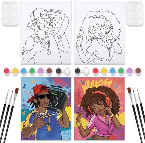 VOCHIC 2 Pack Paint and Sip Kit for Adults Pre Drawn Canvas to Paint Couples Painting Party Kit Outline Canvas Art Set for Date Night Games Valentine(Music Couple, 8x10 Inches) by VOCHIC