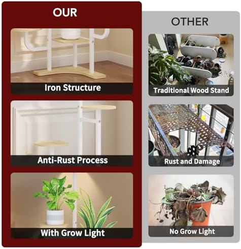 Homsorout Corner Plant Stand with Grow Light - 6 Tier Plant Stand Indoor Round Metal Plant Shelf with Adjustable Light, Plant Organizer for Living Room, Garden, Home Decor, Maple - Image 4