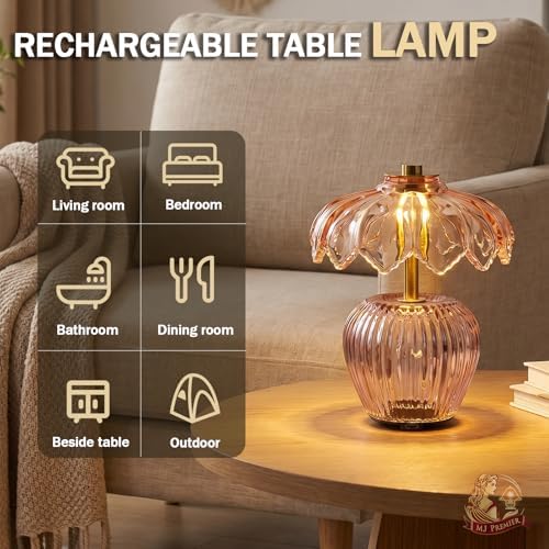 MJ PREMIER Rechargeable Table Lamp, Small Cordless Lamp with Timer, Pink - Image 5