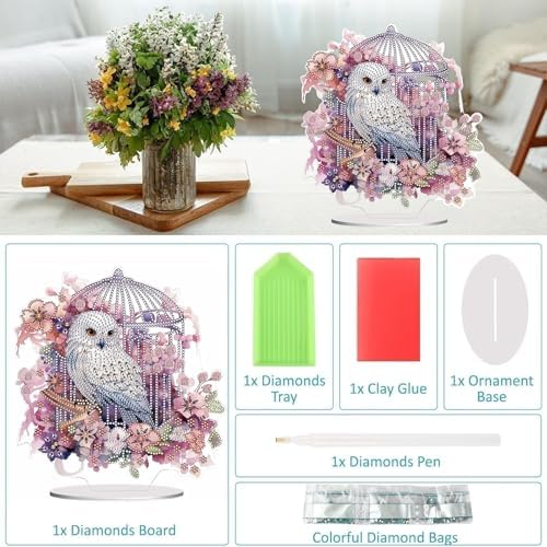 Diamond Painting Kits for Adults Beginners, 5D Full Drill Owl Crystal Art Desktop Ornament, DIY Single Sided Home Office Desk Decor, Creative Craft Gift Set with Tools - Image 3