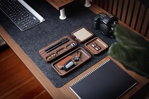 MUUJEE Wooden Desk Organization 4 Piece Set - for Desk Accessories Work Teacher Dad Wood Tray Work Minimalist Rustic - Image 5