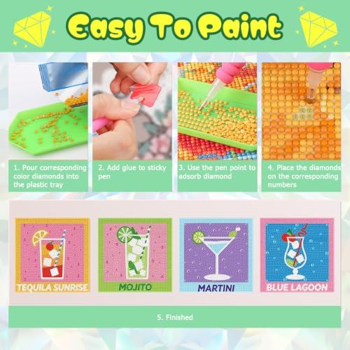 ICYANART 4 Set Cocktail Diamond Art Kits Diamond Art Paintings Gem Painting - Image 7