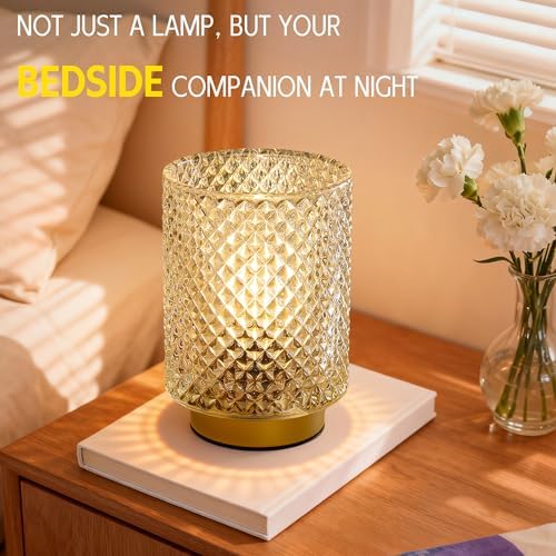 2 Pack Battery Decorative Operated Lamp,Small Accent Table Lamp with Timer for Bedside/shelf,Cordless Glass Ambience Lamp with Warm White Glow for Bookshelf/Entryway/Tabletop Decor(Iridescent Clear) - Image 2