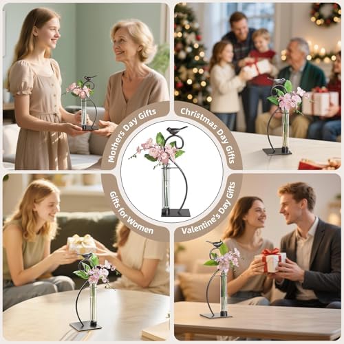 Marbrasse Plant Propagation Station, Plant Terrarium with Tubes Glass Vase, Desktop Glass Planter for Hydroponic, Plant Lover Gifts for Women Home Kitchen Office Garden Decor Terrarium Supplies - Image 7