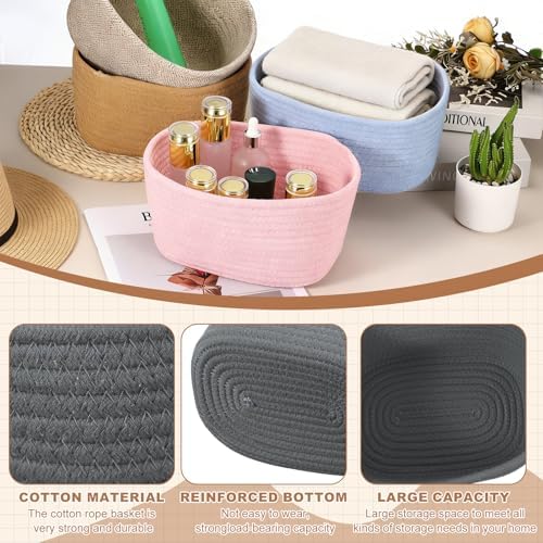 uxcell Small Woven Basket, 8.3x5.9x4.7 Inch Rectangular Rope Basket Decorative Gift Chest Box Cute Mini Woven Storage for Organizing Shelf Storage Bedroom Home Decor, Gray - Image 3