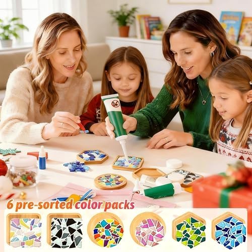 ZAIONE Coaster Crafts Kit for Adults: 6 Sets DIY Mosaic Tiles Coasters with Grout Filler for Mother's Day Drinks Bottle Coffee Mug Home Decor - Image 2