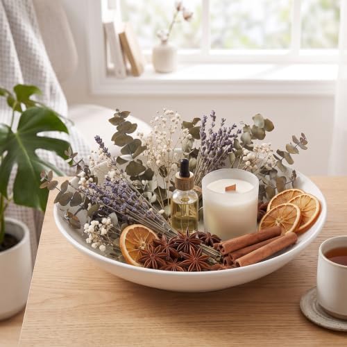hjn 12.6 Inch Large Ceramic Decorative Bowl, Versatile Catchall Tray for Fruit, Keys, Jewelry, Coins, Elegant White Glazed Centerpiece for Kitchen Counter, Entryway Table, Coffee Table or Nightstand by hjn