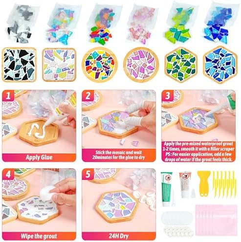 ZAIONE Coaster Crafts Kit for Adults: 6 Sets DIY Mosaic Tiles Coasters with Grout Filler for Mother's Day Drinks Bottle Coffee Mug Home Decor - Image 4
