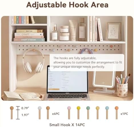 OOOK 35.9" L White Desk Hutch with Pegboard, Dorm Desk Organizer - Image 4