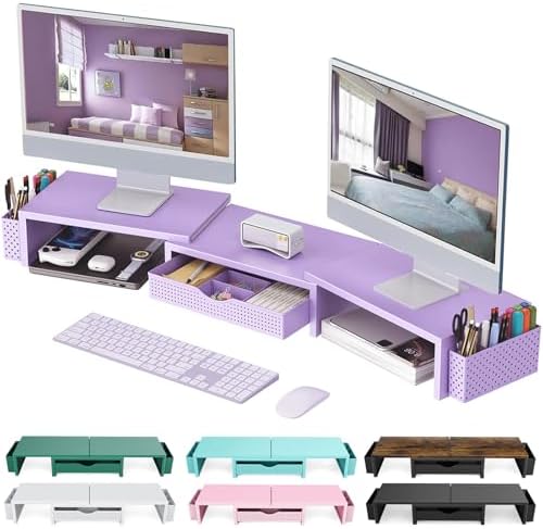 gianotter Dual Monitor Stand Riser With Drawer and 2 Pen Holders by gianotter