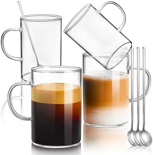 ecooe 16oz Borosilicate Glass Coffee Mugs Set of 4, for Cappuccino, Latte by ecooe