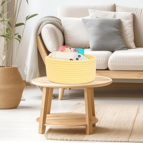 ABenkle Small Woven Basket, Empty Tiny Shallow Storage Basket, Mini Cotton Rope Baskets, Round Decorative Hamper, Basket Storage Bins for Toys, Spa, Socks, Nursery, Living Room - Image 3