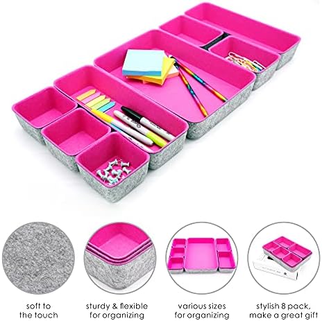 Welaxy Hot Pink Drawer Organizers 8pc Desk Tray Makeup Office Storage Bin - Image 4