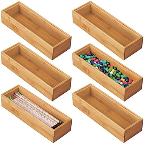 mDesign Wooden Bamboo Office Drawer Organizer Box Tray, Stackable Storage for Drawers, Cabinets, Shelves, Cubby, or Desktop, Hold Pens, Pencils, Supplies, Echo Collection, 6 Pack, Natural Wood Finish by mDesign