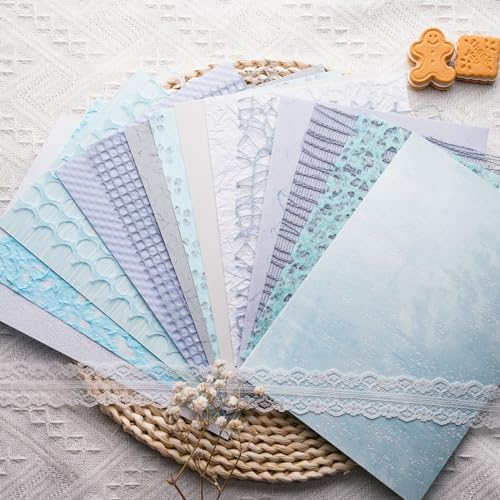 15Pcs Handmade Scrapbook Art Paper Craft Textured Paper Colorful A5 sheet Mesh Special Mix for Scrapbooking Junk Journal Journaling Supplies DIY Materials,5.8x8.2 inches (Blue) by LewuwoPoing