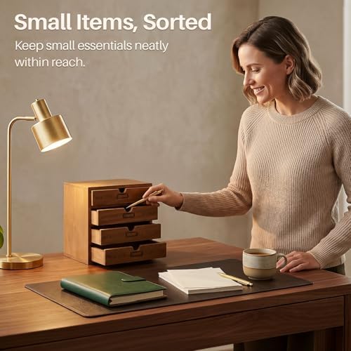 Flexzion Wooden Storage Box with 4 Drawers, Vintage Desktop Organizer - Image 7