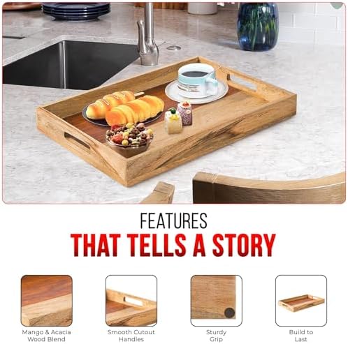 Mela Artisans Rectangular Mango Wood Serving Tray - Natural, 15x10 in - Image 4