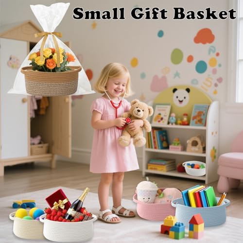 Woven Rope Basket - Baby Gift Basket with Bag & Ribbon, Jute&Brown - Image 6