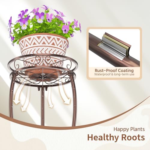 LASZOLA 3 Tiers Metal Corner Plant Flower Stand Tall Indoor Outdoor, Bronze - Image 6
