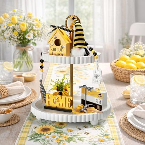 Spring Decorations for Home 8 Pcs Summer Bumble Bee Tiered Tray Decor Set - Image 2