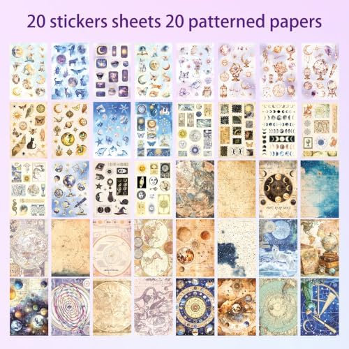 PRSTINCOL Vintage Astrology Sticker Book with Celestial Papers, 40 Pages - Image 3