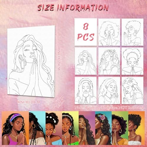 8 Pack Pre Drawn Canvas Painting Kits for Adults Sip and Paint Kit Pre Stretched Canvases Painting Party Supplies for Beginner Artists (Pray Girl, 8 x 10 Inches) - Image 2