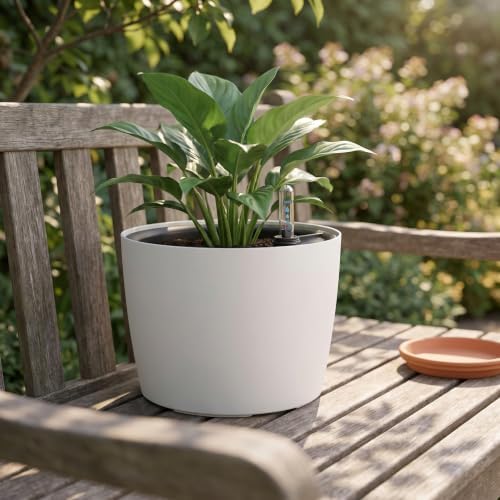 KINJOEK 5 Packs 7 Inch Self Watering Pot with Water Level Indicator, Modern Garden Decorative White Flower Pot, Flowers, African Violets, Succulents, White - Image 5
