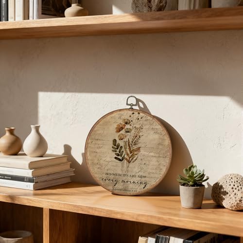 OFJE Vintage Floral Christian Wall Art Decor, His Mercies Are New Every Morning Scripture Round Wall Hanging Decor, Religious Faith Flower Framed Canvas Prints for Living Room Decorations, 10x10 Inch - Image 4