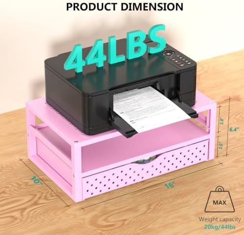 WALI Desk Organizer with Drawer，Computer Monitor Stand with Storage, Desk Organizers and Accessories for Computer, Printer, Laptop Riser for Home Office Supplies, (PTT005-P), 1 Pack, Pink - Image 2