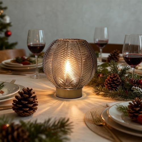 LUSHARBOR Battery Operated Decorative Glass Table Lamp with Timer Amber - Image 3