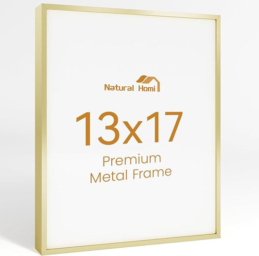 13x17 Aluminum Metal Picture Frame,Tempered Glass Gold Photo Frame 13x17 for Family Photo,Posters,Art,Document to Wall Mount Horizontally or Vertically