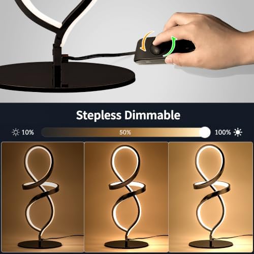 Modern Small Table Lamp with LED Spiral Design, 12W Black Nightstand Lamp - Image 2