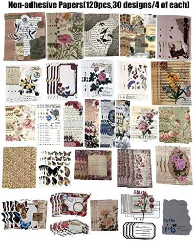 Esweny 260PCS Vintage Journaling Scrapbooking Supplies Scrapbook Sticker Paper Ephemera Pack for Junk Journal Planners Collage Craft Notebooks Album (Flowers and Butterflies) - Image 4
