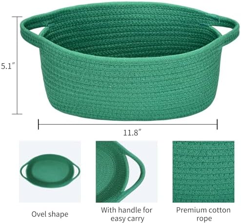 ABenkle Small Basket with Handles, Boho Decorative Rope Woven Dog Cat Toy Storage Bin Shelf Storage Organizer, Easter Christmas Gift Basket, 12"x8"x5" - Image 2