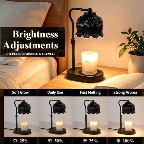 Briever Flower Candle Warmer Lamp, Adjustable Height Electric Candle Lamp with Timer & Dimmer, Wooden Base Wax Warmer, Christmas Birthday Housewarming Gifts for Women Mom, Black - Image 4