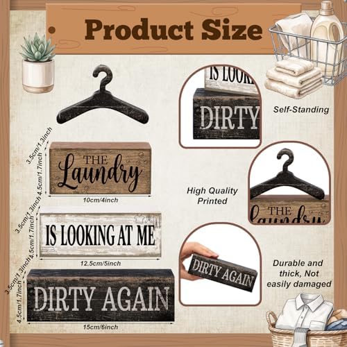 Moucuny 4 Pcs Farmhouse Laundry Room Decor and Accessories Stacked Blocks - Image 2