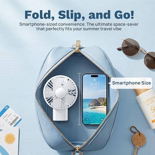 AJVV Handheld Fan Rechargeable, Portable Mini Fan, Up to 10H Runtime, 180° Foldable Personal Fan, USB Travel Fan with 3000mAh Battery for Pocket, Office, Bedroom, Camping - Image 6