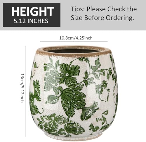 SiliFine Ceramic Planter Ice Crackle Drainage Holes,Vintage Green Style - Image 3